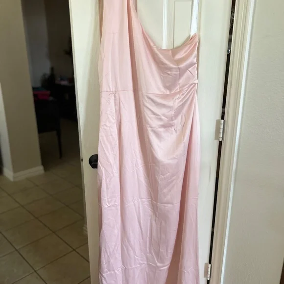 Lulus Dreaming of Elegance Blush Pink Satin One - Shoulder Maxi Dress - Picture 10 of 12